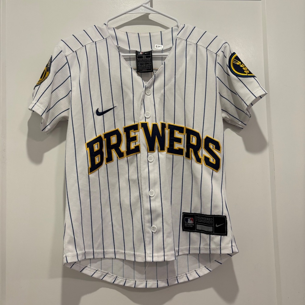 Nike Milwaukee Brewers Christian Yelich 22 Jersey Pinstripe 50th Anniversary 36
